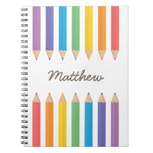 Colourful Rainbow Colouring Pencils Kids Name Notebook
