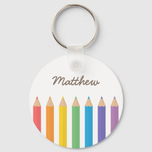 Colourful Rainbow Colouring Pencils School Kids Key Ring