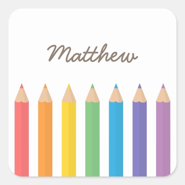 Colourful Rainbow Colouring Pencils School Kids Square Sticker (Front)
