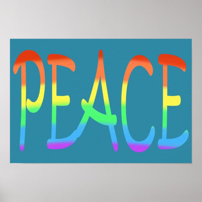 Colourful Rainbow Colours Peace Word Posters (Front)