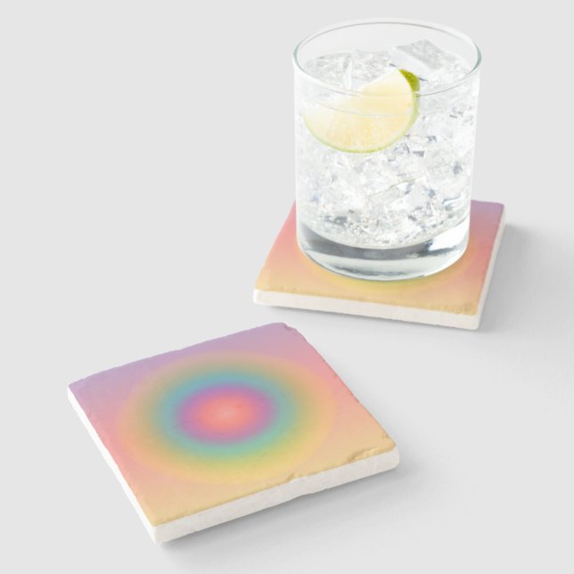 Colourful Rainbow Concentric Circle Space  Stone Coaster (Side)