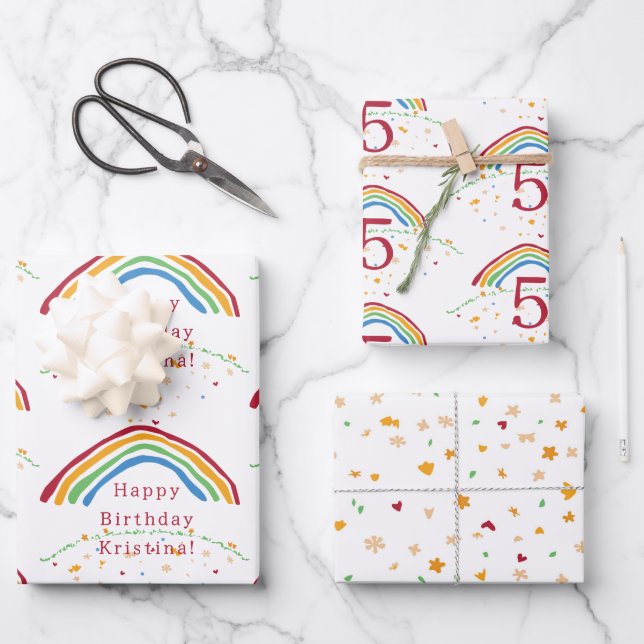Colourful Rainbow Confetti Custom Wrapping Paper Sheet (Front)