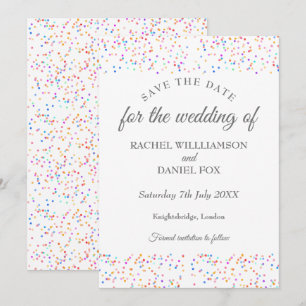 Colourful Rainbow Confetti Save the Date Card