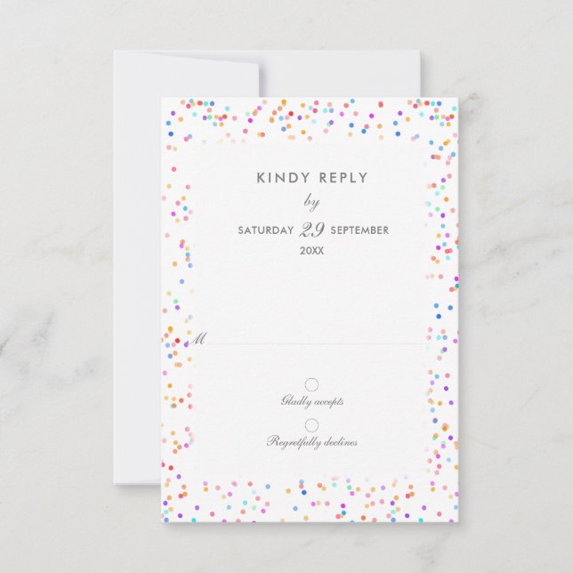 Colourful Rainbow Confetti Wedding RSVP Card (Front)