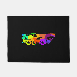 Colourful rainbow crane vehicle construction site doormat