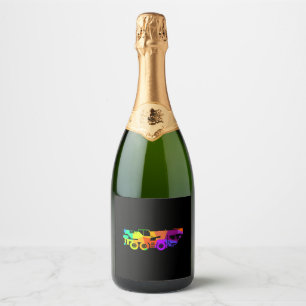 Colourful rainbow crane vehicle construction site sparkling wine label