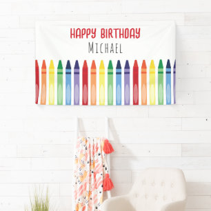 Colourful Rainbow Crayons Birthday Party Banner