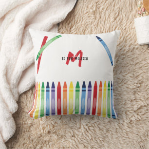 Colourful Rainbow Crayons Cute Monogram Cushion