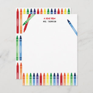 Colourful Rainbow Crayons Cute Teacher Appreciatio Card