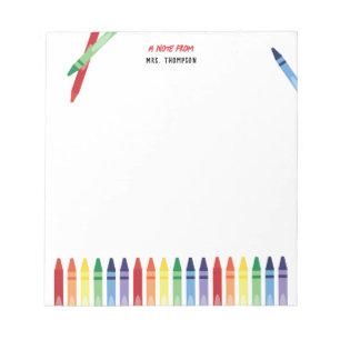 Colourful Rainbow Crayons Cute Teacher Appreciatio Notepad