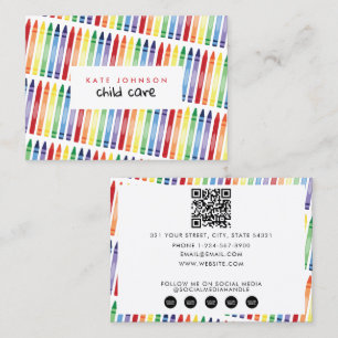 Colourful Rainbow Crayons Kids Teacher Childcare Business Card