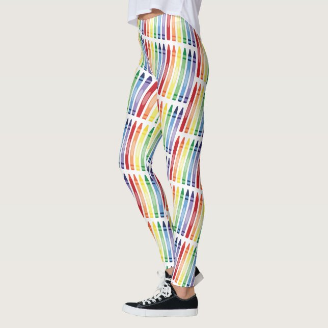 Colourful Rainbow Crayons Pattern Leggings (Left)