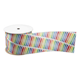 Colourful Rainbow Crayons Pattern Satin Ribbon