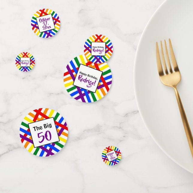 Colourful Rainbow Criss-Cross Stripes Birthday Confetti (Group)
