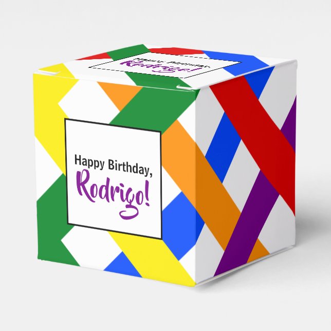 Colourful Rainbow Criss-Cross Stripes Birthday Favour Box (Front Side)