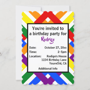 Colourful Rainbow Criss-Cross Stripes Birthday Invitation