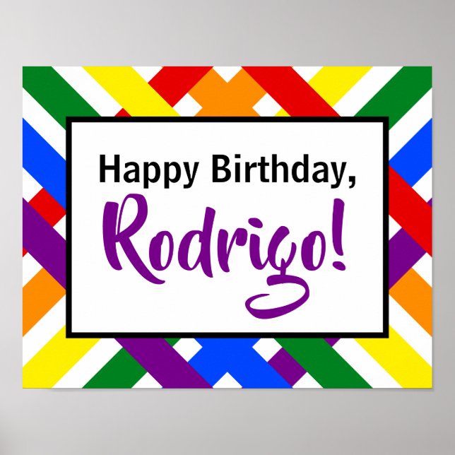 Colourful Rainbow Criss-Cross Stripes Birthday Poster (Front)