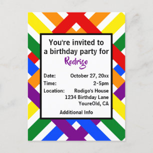 Colourful Rainbow Criss-Cross Stripes Invitation Postcard