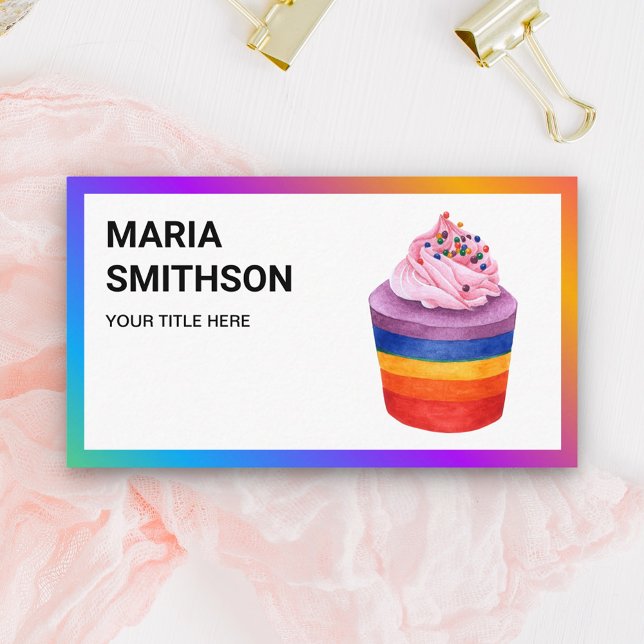 Colourful Rainbow Cupcake Pastry Chef Bakery Business Card (Creator Uploaded)