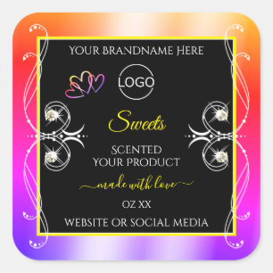 Colourful Rainbow Decor Jewels Logo Label and Blac