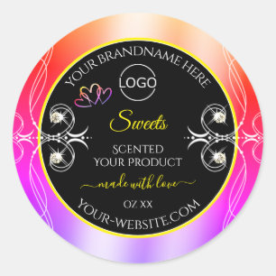 Colourful Rainbow Decor Jewels Logo Label and Blac