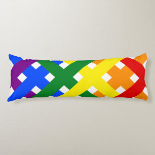Colourful Rainbow Diagonal Criss-Cross Stripes Body Cushion
