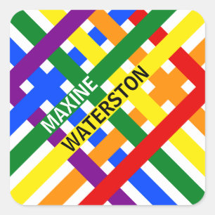 Colourful Rainbow Diagonal Stripes Name Template Square Sticker