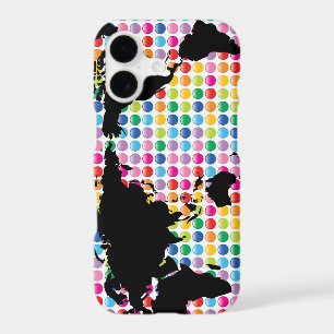 Colourful Rainbow Digital Dots And Black World Map