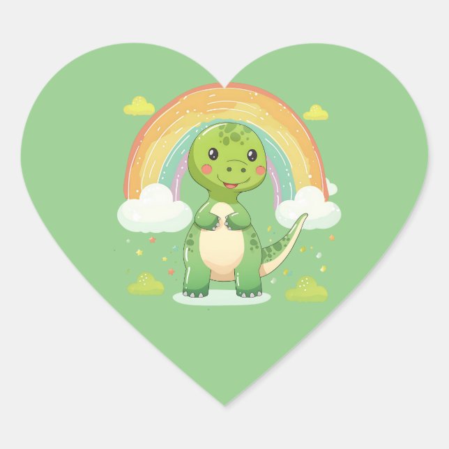 Colourful Rainbow Dino Heart Sticker (Front)