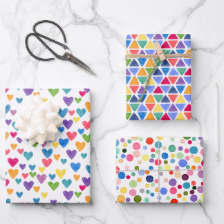 Colourful Rainbow Dots Abstract Triangle Heart Wrapping Paper Sheet