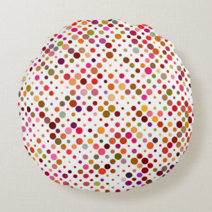 Colourful Rainbow Dots, Retro 70s Round Cushion