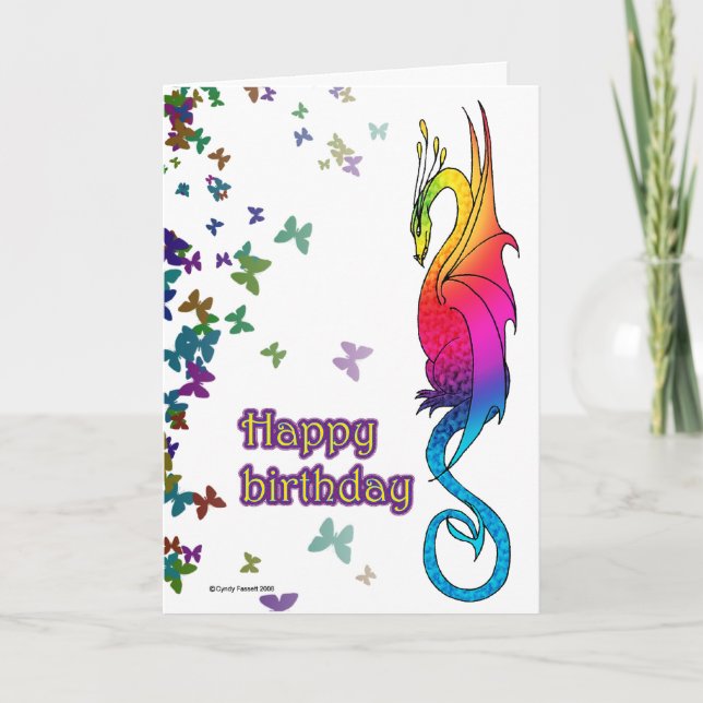 Colourful Rainbow Dragon Birthday card (Front)