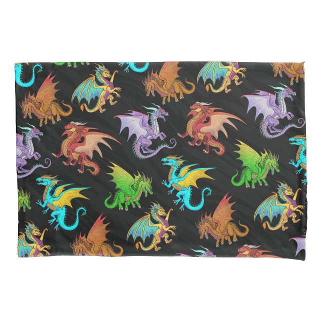 Colourful Rainbow Dragons School Pillowcase (Front)