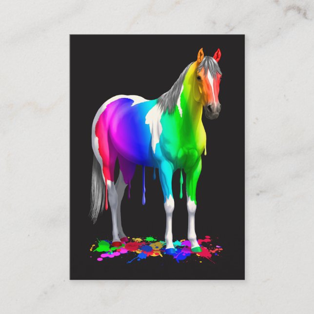 Colourful Rainbow Dripping Wet Paint Horse Business Card (Front)