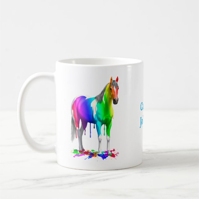 Colourful Rainbow Dripping Wet Paint Horse Coffee Mug (Left)