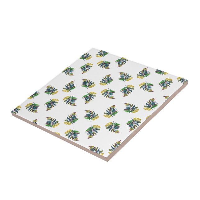 Colourful Rainbow Fern Leaf Simple Pattern Ceramic Tile (Side)