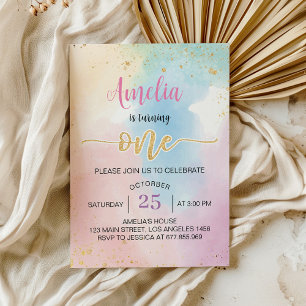 Colourful Rainbow First Birthday Invitation