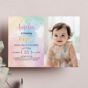 Colourful Rainbow First Birthday Photo Invitation