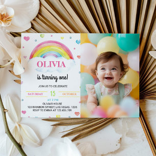 Colourful Rainbow First Birthday Photo Invitation