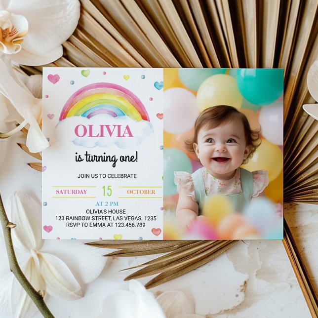 Colourful Rainbow First Birthday Photo Invitation (Creator Uploaded)