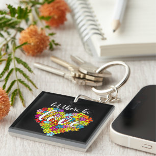 Colourful Rainbow Flag Colours Foral Heart Pattern Key Ring
