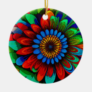 Colourful Rainbow Flower 104 Ceramic Ornament