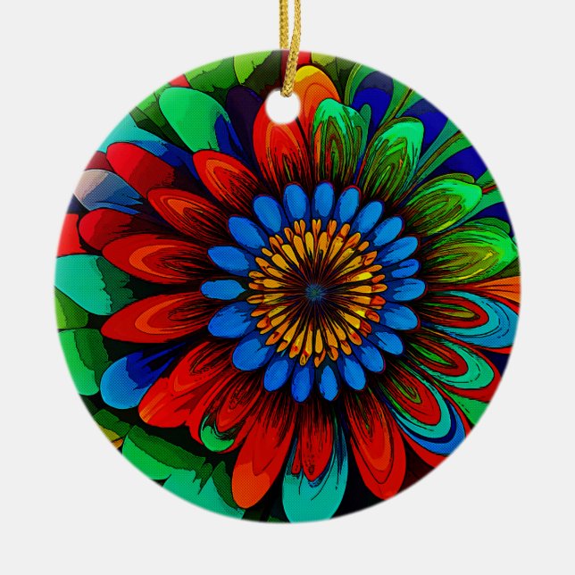 Colourful Rainbow Flower 104 Ceramic Ornament (Front)