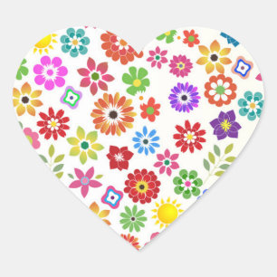 Colourful rainbow flower any occasion heart sticker
