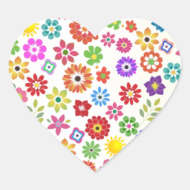 Colourful rainbow flower any occasion heart sticker (Front)
