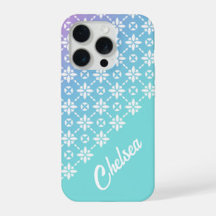 Colourful Rainbow Flower Pattern Personalised Name iPhone 15 Pro Case
