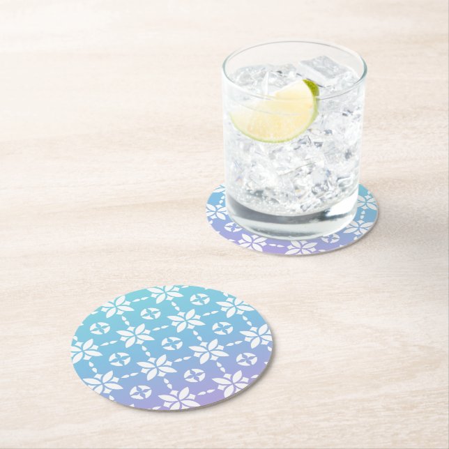 Colourful Rainbow Flower Pattern Round Paper Coaster (Insitu)