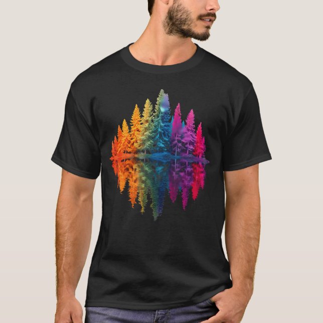 Colourful Rainbow Forest Trees Reflection Wildlife T-Shirt (Front)
