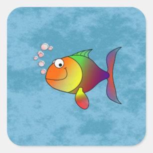 Colourful Rainbow Fun Smiling Cute Fish Square Sticker