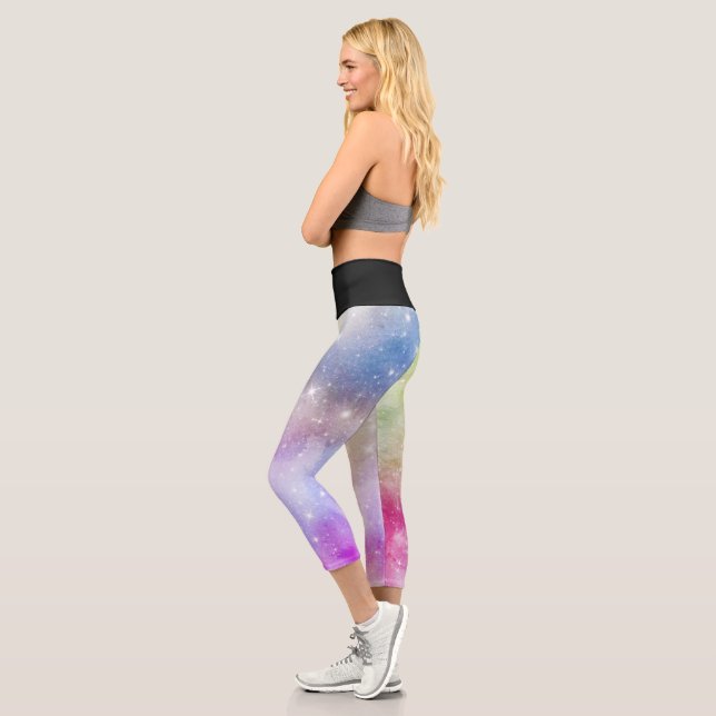 Colourful Rainbow Galaxy Pattern Capri Leggings (Left)